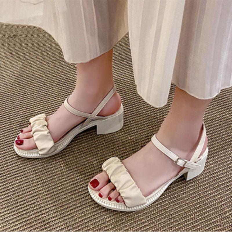 Summer Fairy Style Fashion All-match High-heeled Shoes Women's Thick Heel Buckle Belt with Skirt Fashion Sandals