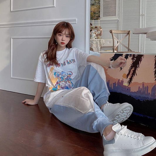 Small Daisy Loose High-waisted Trousers Female Korean Student Wide-leg Leggings Pants Slimming Sports Casual Pants
