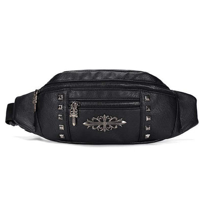 Waist Bag Men's Waterproof with Headphone Hole Rivet Crossbody Outdoor Sports Hip Hop Shoulder Bag