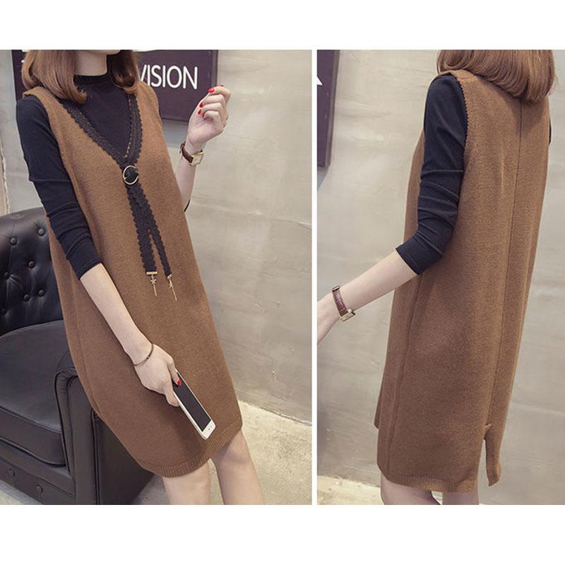 Autumn and Winter Lace Vest Dress Loose Sleeveless Long Vest Fashion Casual Women's Strap Skirt