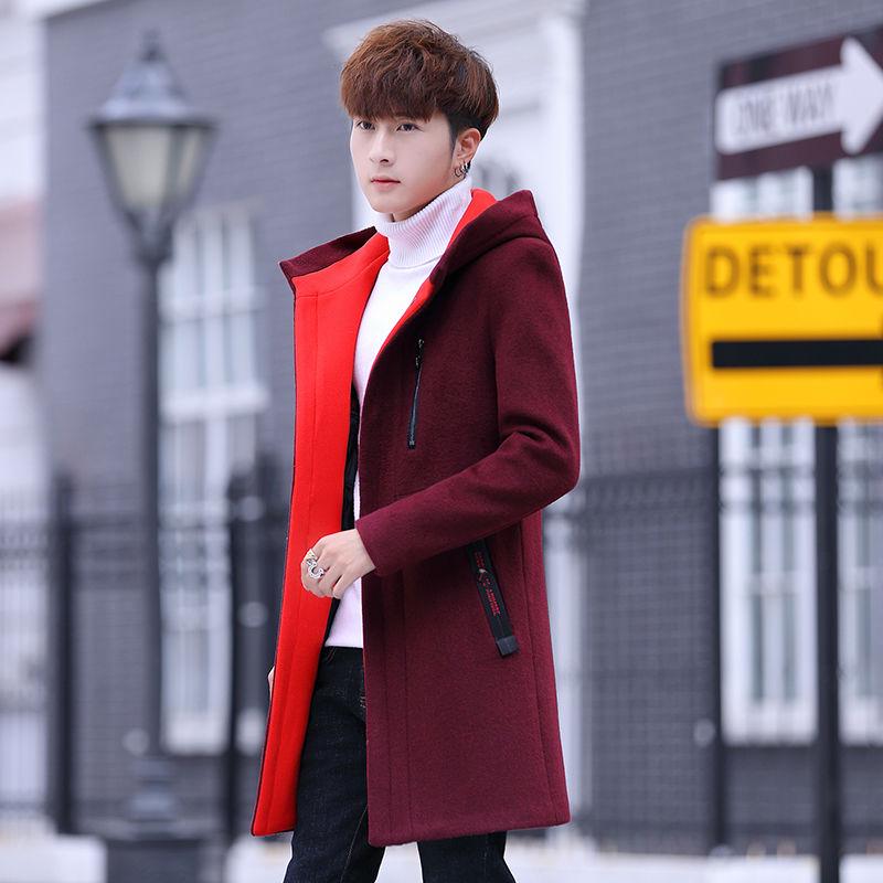 Men's Jacket 2019 Autumn Winter Trench Men Windbreaker Long Hooded Coat Wool Jacket Woolen Coat