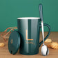 Creative Ceramic Mug Mug with Lid Spoon Male and Female Coffee Cup Student Drinking Cup Home Milk Couple Cup