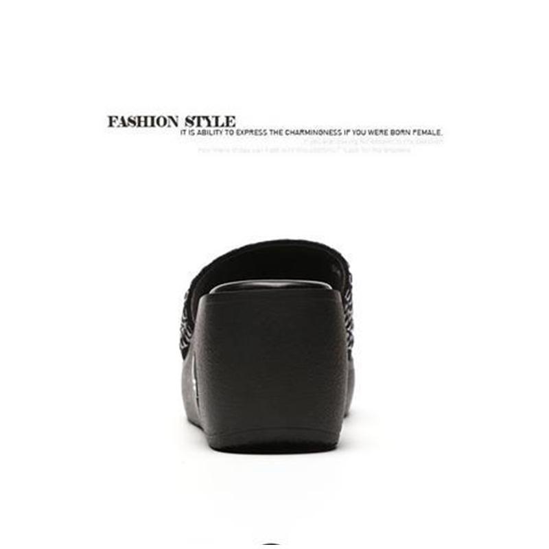 Wedge Heel Sandals and Slippers Ladies Outer Wear Muffin Platform High Heels Black Sequins Comfortable Thick Bottom Fish Mouth Slippers