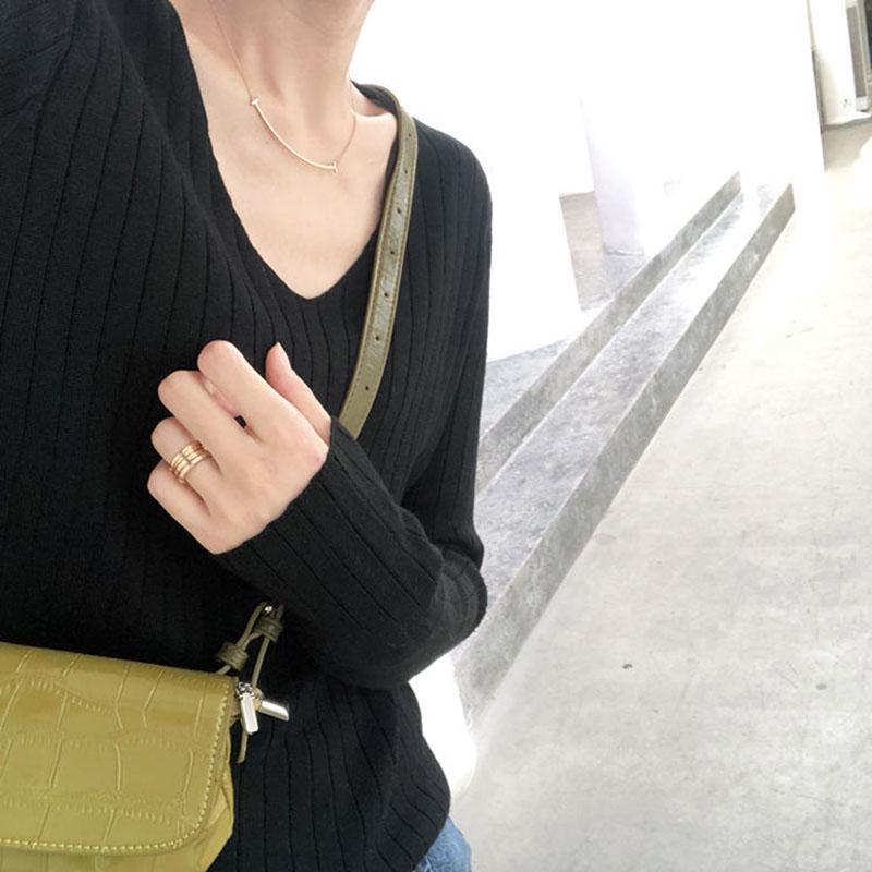 Autumn Slim Bottoming Shirt V-neck Versatile Long-sleeved Sweater Knitted Solid Color Women's Top