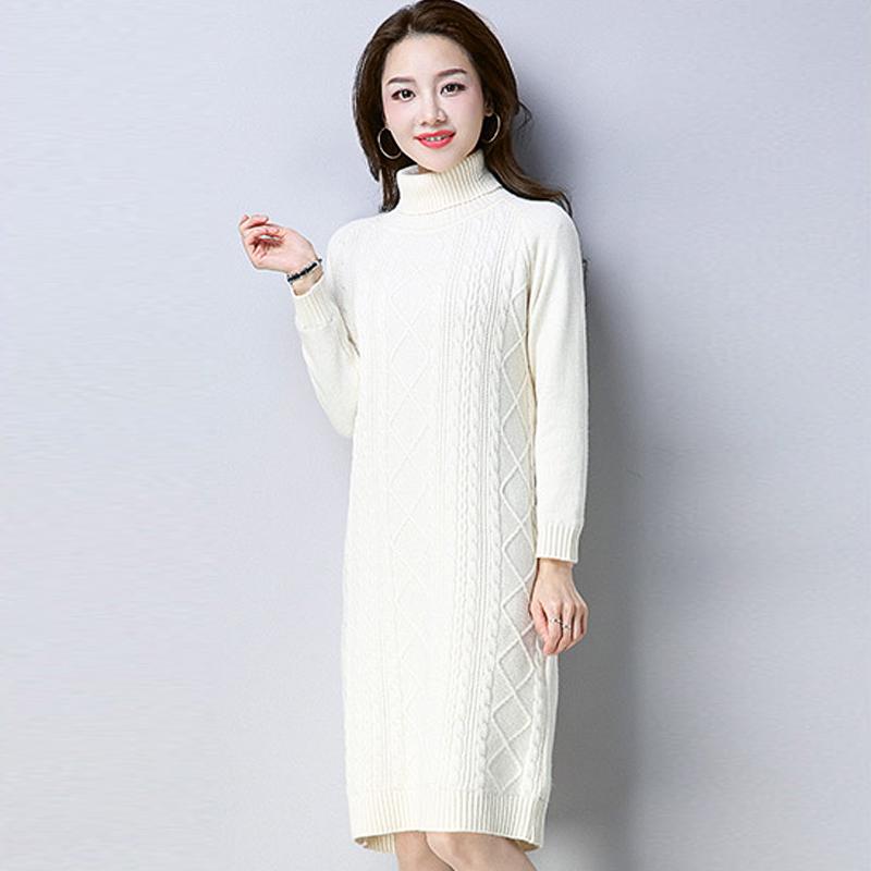 Sweater Women Pullover Turtleneck Sweater Dresses for Women Warm Casual Turtleneck Knitted Dresses