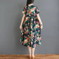 Oversized Retro Women's Cotton Loose Short-sleeved Floral Dress Loose Pleated Kaftan Robe