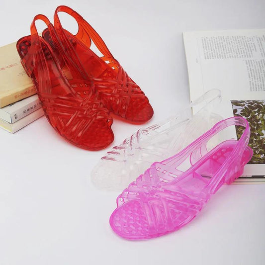 Sandals Summer Crystal Transparent Thick Heel Plastic Wedge Fish Mouth Sandals Women's Indoor and Outdoor Wearable Women's High-heeled Sandals