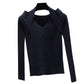 Autumn Slim V-neck Pullover Sweater Feminine Halter Neck Off-shoulder Knit Sweater Top Stretch Knitwear jumper