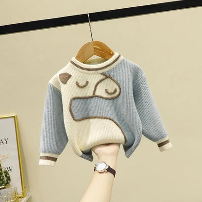 Children's Sweater Boys Round Neck Sweater Boys Baby Pullover Sweater Bottoming Shirt Autumn and Winter Loose Top
