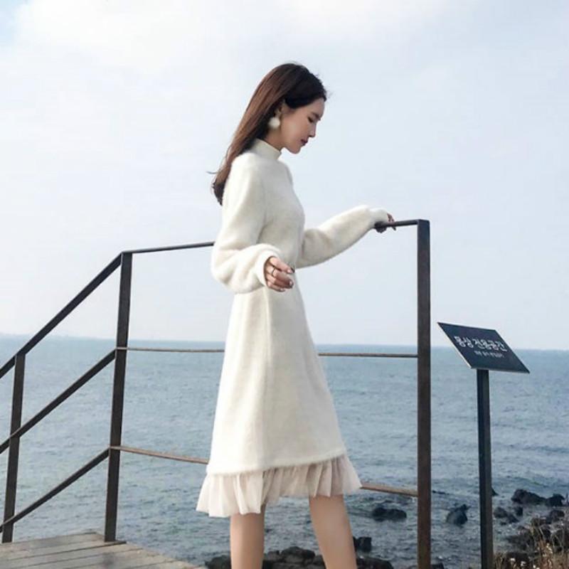 Pofulove plush dress female new Korean loose student plus size fairy net yarn bottoming skirt