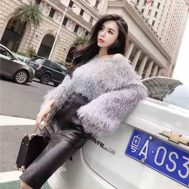 Pofulove 5 Colors Fuzzy V-neck Knitwear Skin-friendly Loose Cuffs Pullover Sweater Chic Knitting Top