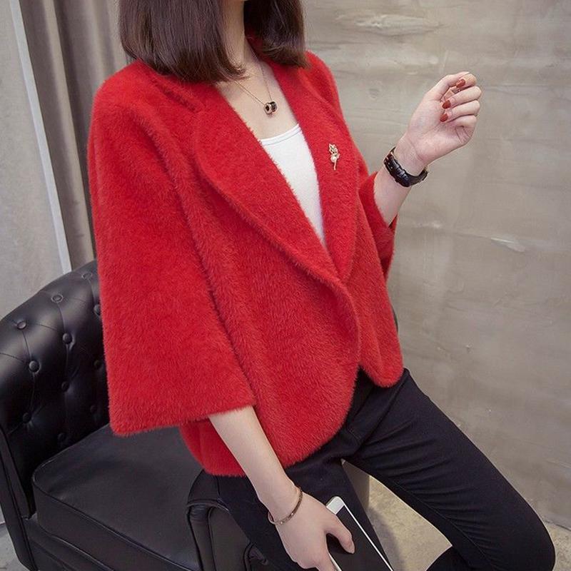 Autumn and Winter Imitation Mink Velvet Knitted Cardigan Jacket, Fashionable and Loose-fitting Short Women's Jacket