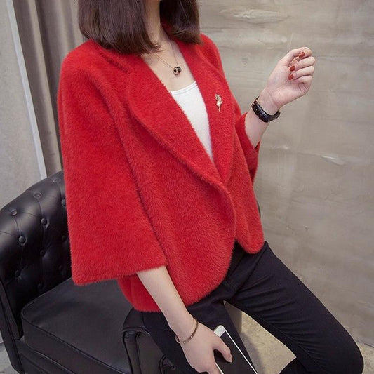 Autumn and Winter Imitation Mink Velvet Knitted Cardigan Jacket, Fashionable and Loose-fitting Short Women's Jacket