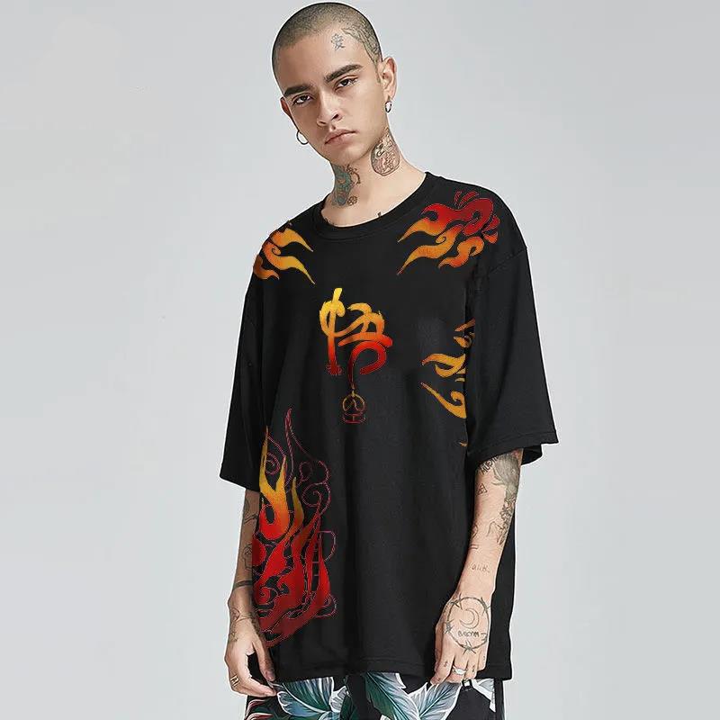 Hip Hop Couple T-shirt Chinese Trendy Anime Goku Print Tee Summer Oversized O-neck Short Sleeve Casual Pullover Ladies/boy Shirt
