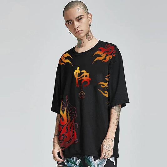 Hip Hop Couple T-shirt Chinese Trendy Anime Goku Print Tee Summer Oversized O-neck Short Sleeve Casual Pullover Ladies/boy Shirt