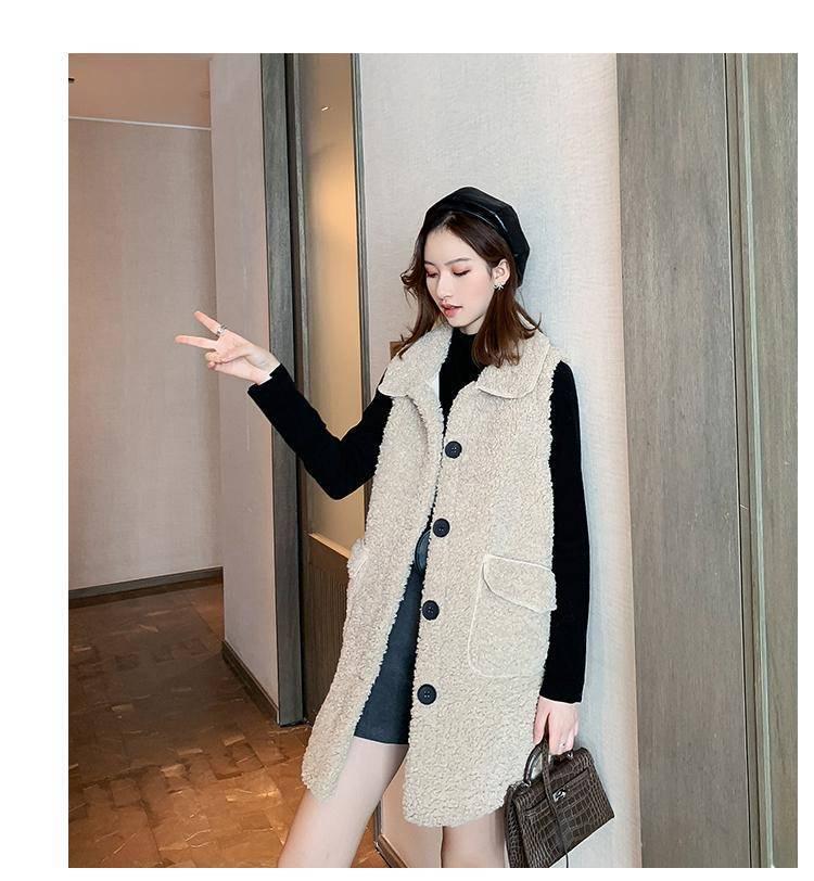 Woman Vest Winter Vests of Women Single Breasted Faux Lamb Wool Vest Coat Turn-down Collar