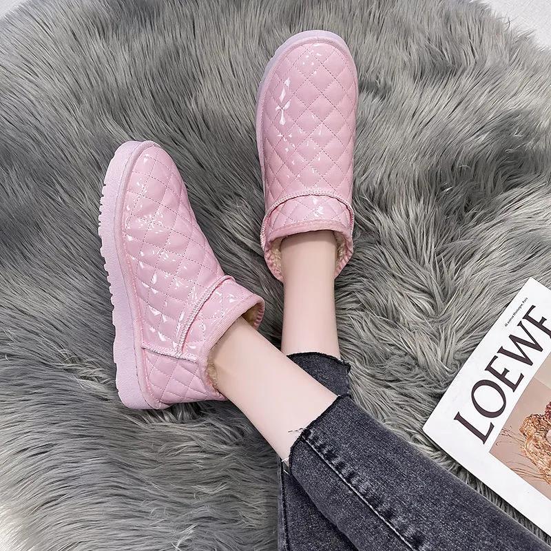 Winter Plus Velvet Casual Rhombus Cotton Shoes Boots Waterproof Snow Boots Women