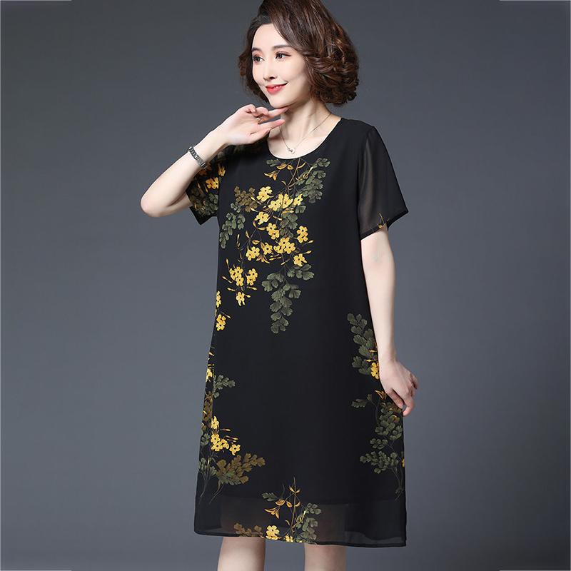 XL-XXXXXL Women's summer dress Chiffon Veil Short sleeve Round neck printing Daily wear