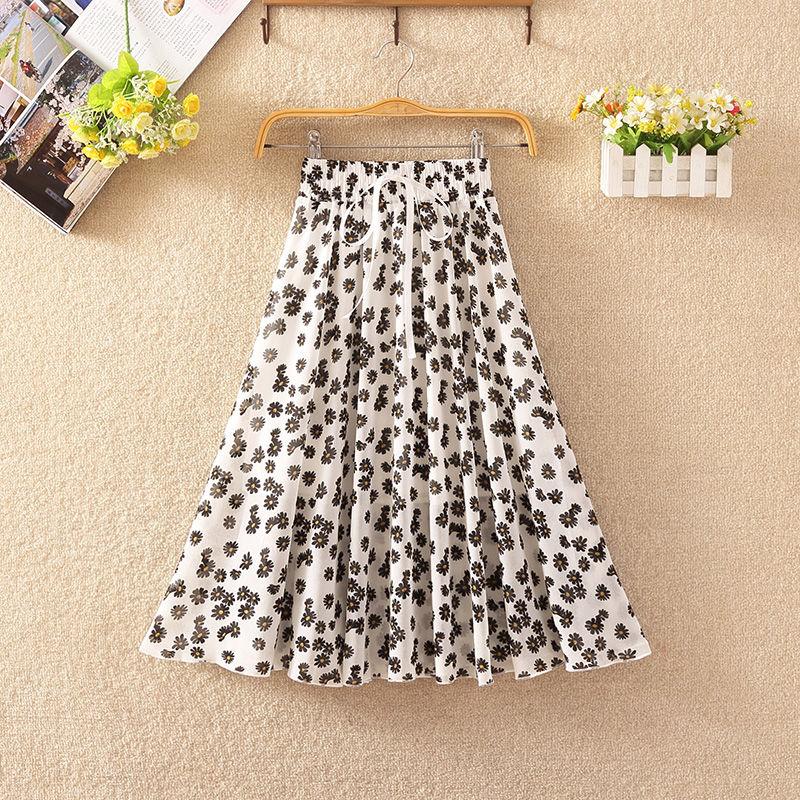 Floral Skirt Women's High Waist Mid-length Summer Fashion Casual Printed Chiffon Skirt