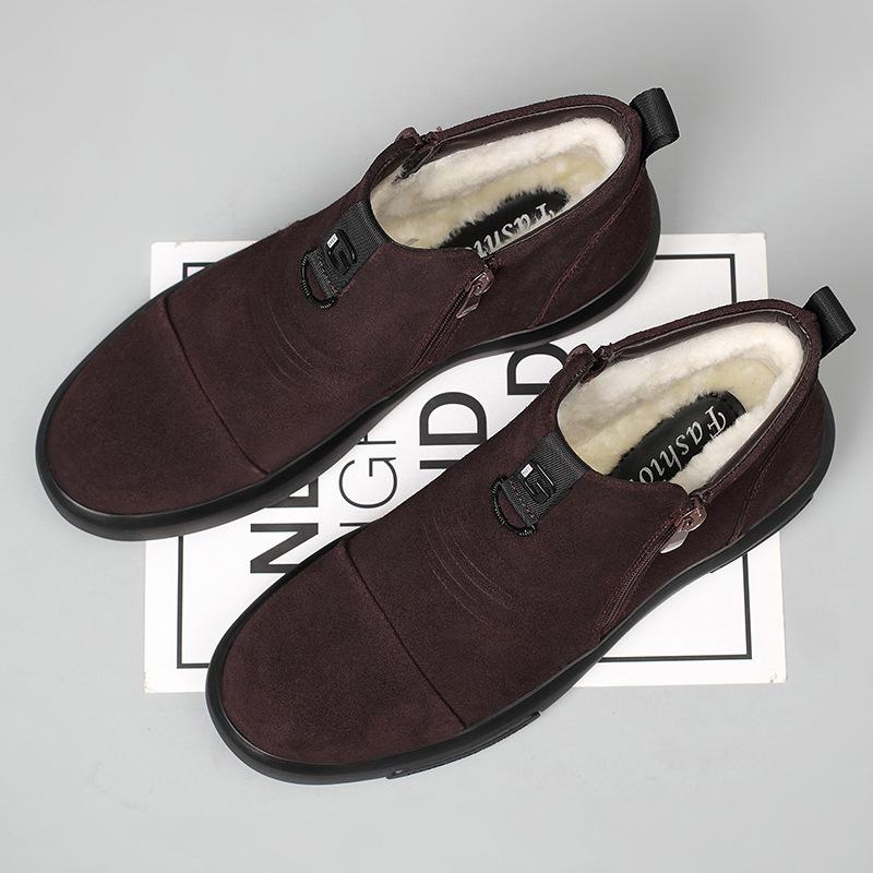 Frosted Men's Fashion Leather Shoes Warm Casual Shoes Flat-bottomed Plus Velvet Cotton Shoes