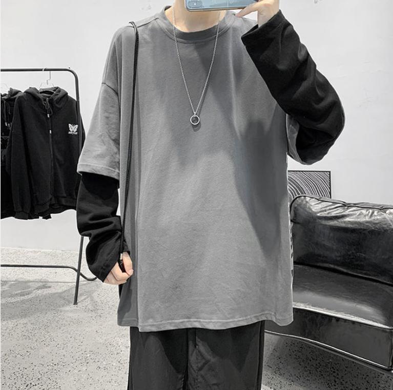 Autumn Long-sleeved T-shirt Fake Two Loose All-match Bottoming Shirt Casual Trend Pullover Suitable for Students and Couples