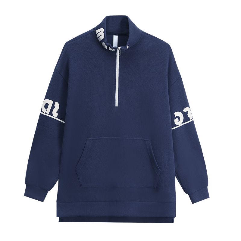 Mid-length Stand-up Collar Cotton Sweat Women Spring and Autumn Loose Pullover Blouse Fashionable Slim Coat