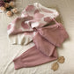 2pcs/set Knitted Set Women Beading Short Sleeve Sweater Tops+Elastic Waist Pants  2piece Set  Casual Tracksuit Elegant Outfits