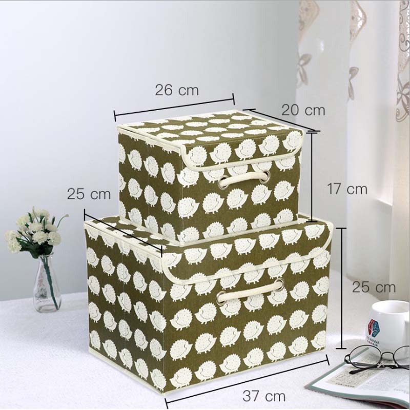Simple Cartoon Cotton Linen Storage Box Dust Cover Foldable Clothes Underwear Toy Storage Box
