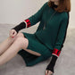 Autumn and Winter Color Matching Plus Size Dress Mid-length Loose Knit Bottoming Shirt Thick Half High Neck Women's Sweater Dress