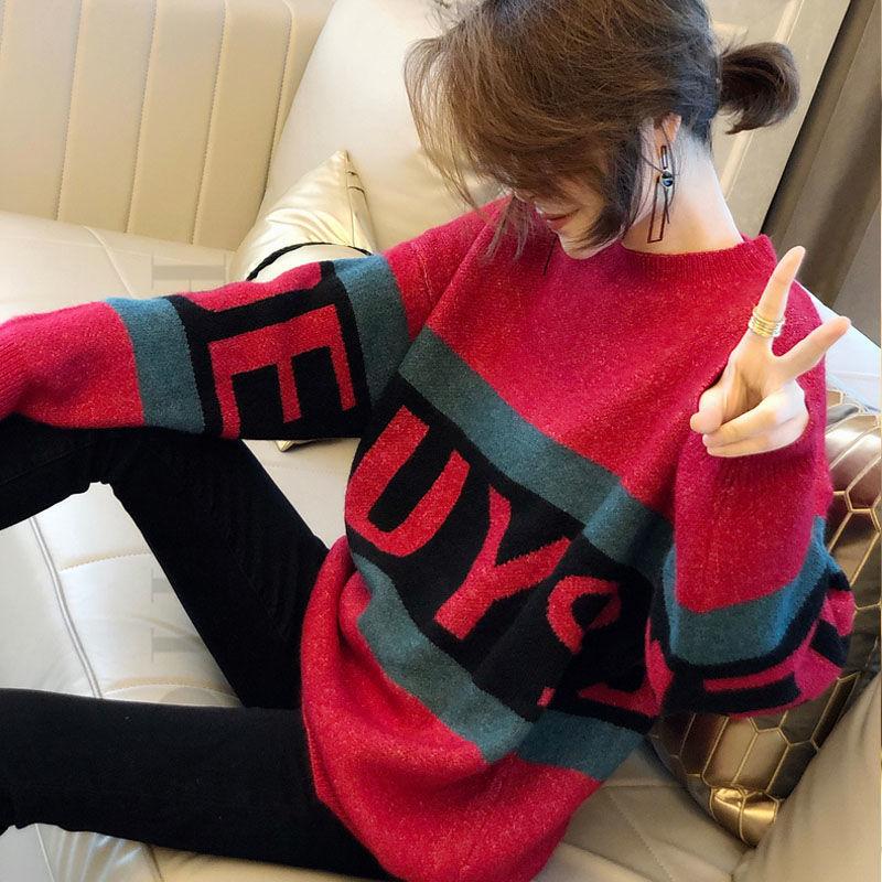 Autumn/winter Fashion Striped Bottoming Shirt Mid-length Loose-fitting Outer Sweater Long-sleeved Splicing Color Top Coat