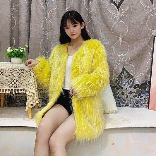 Fox Fur Coat Female Autumn and Winter Mid-length Imitation Raccoon Mink Velvet Coat