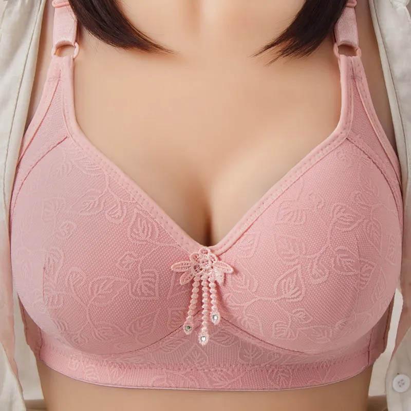 Large Size No Rims Anti-sagging Gathering Soft Cotton Bra Thin Section Simple Jacquard Thin Mold Cup Bra