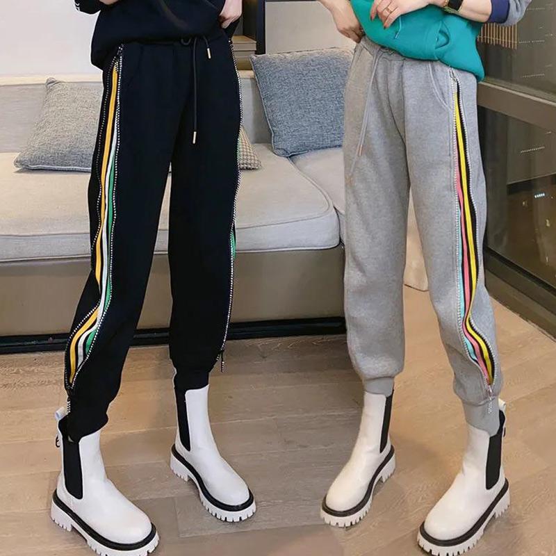Color Stripe Zipper Sports Pants Women's Pants European Station Summer Loose Student Nine-point Harlan Trousers Casual Pants