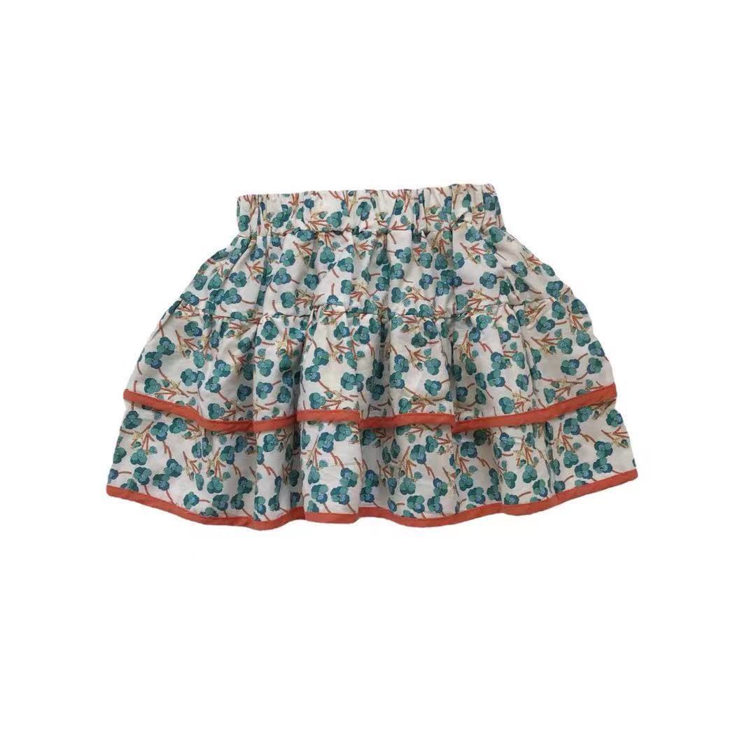 Autumn Spring Summer Casual Girls' Skirts Retro Style Floral Stretch Short Skirt Pleated Skirts Playful Style Sweet Style