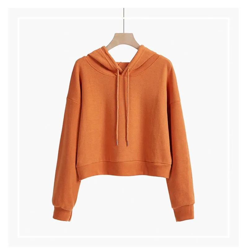 Women Hoodies Autumn Winter Long Sleeve Pullover Sweatshirt Solid Plus Size Loose Casual Cropped Tops