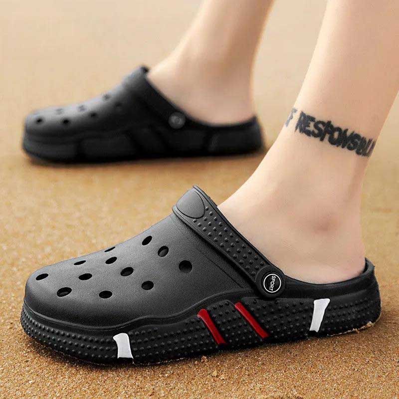 Men's Sandals Summer Outdoor Breathable Beach Hole Shoes Soft Bottom Hollow Slippers Men