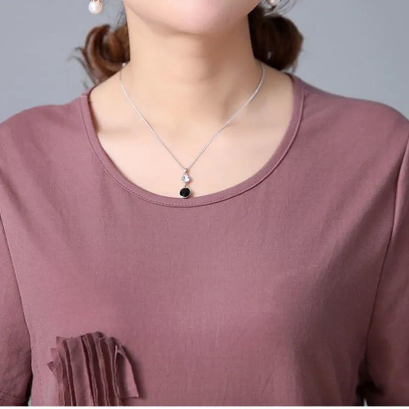 Large Size Loose Simple Style Women's Summer Dress Short Sleeve Round Neck Solid Color Knee-length Daily Wear