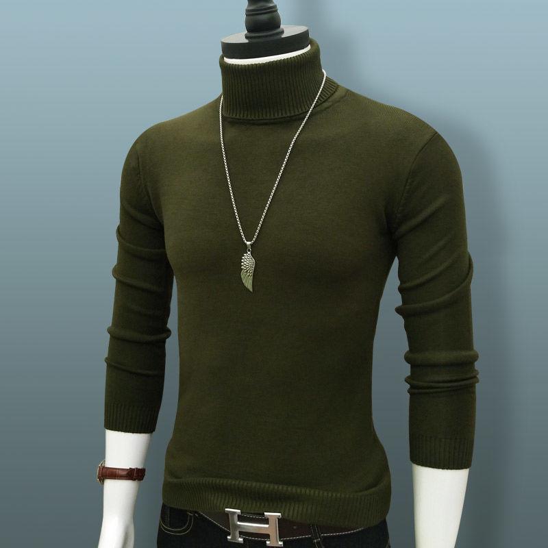 Turtleneck Sweater Men's Thick Autumn and Winter Korean Knit Sweater Thick Warm Bottoming Shirt Slim Shirt Long Sleeves