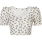 French Pastoral Style Floral T-shirt Women's Square Collar Puff Sleeves Short Slim Bottoming Short-sleeved Top Summer