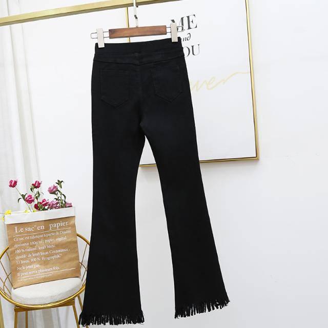 Large Size Autumn and Winter Bell Bottom Pants High Waist Slim Stretch Casual Denim Long Pants Women