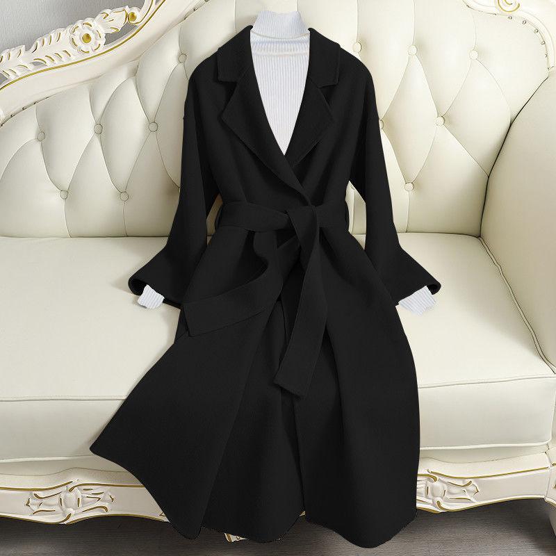 Women's Fashion Plus Size Quality Windbreaker Autumn and Winter Lantern Sleeves Waist Mid-length Thick Coat