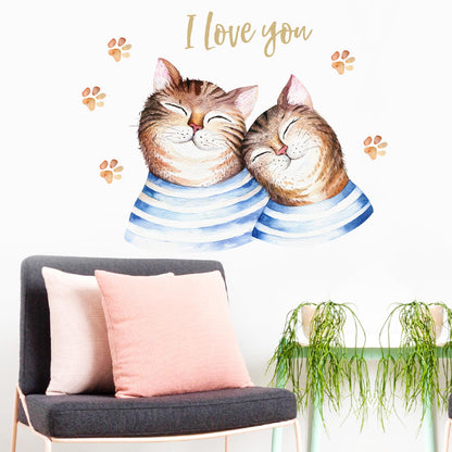 Nordic style home wall stickers couple hand-painted cat self-adhesive paper children room porch