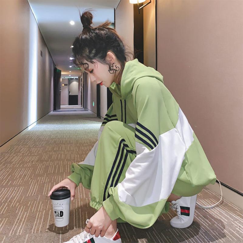 Two-piece Fashion Suit Women's Casual Loose Hooded Comfortable Sportswear Solid Color Autumn Avocado Green Loose Autumn Women