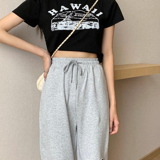 Nine-point Harem Pants Female Summer Thin Section Small Eight-point Pants Loose and Thin Radish Pants Ripped Casual Sports Pants