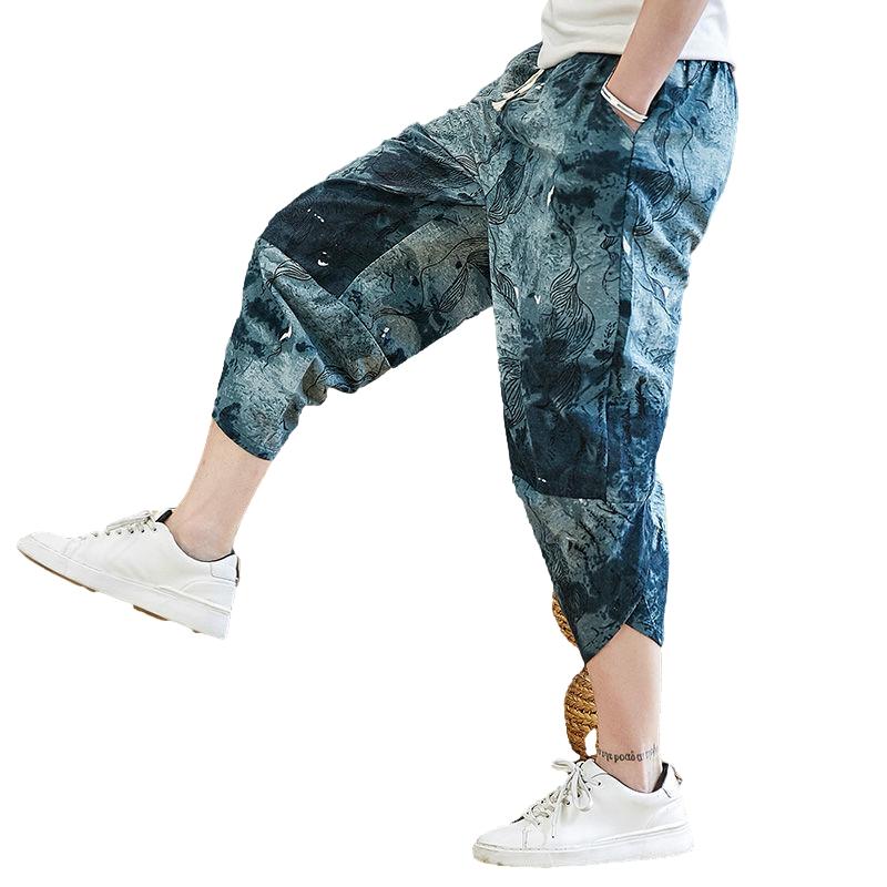 Pants Men's Loose All-match Trend Cotton and Linen Casual Pants Plus Size Seven-point Harem Pants Seven-point Wide-leg Pants Summer Shorts