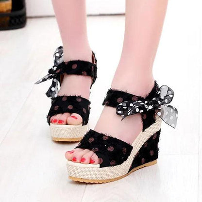 Women's Summer Peep-toe Wedges Heeled Sandals Vintage Lace Party High-heeled Shoes Casual Versatile Non-slip Sandals