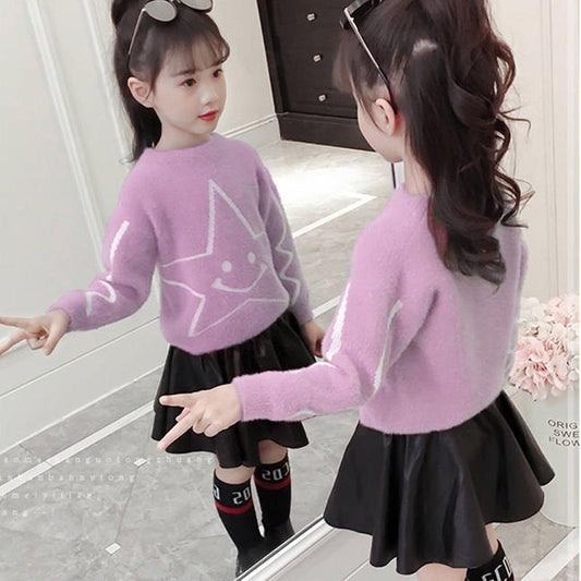 Thickened children's sweater round neck sweater long-sleeved slim bottoming shirt little girl fashion autumn and winter jacket