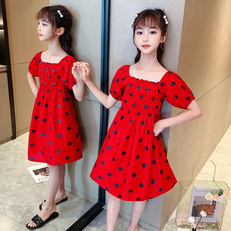 Girls' Cotton Dress Children's Polka Dot Dress Baby Puff Sleeve Cake Dress Princess Dress
