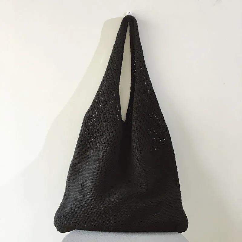 Women Casual Hollow Woven Shoulder Bag Knitted Handbags Large Capacity Vintage Tote Bags