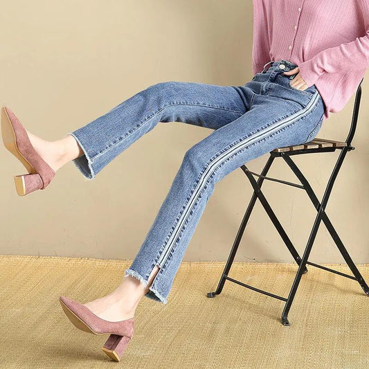 High Waist Straight Jeans Women's Nine Points Spring and Summer New Loose All-match Thin Elastic 2022 Cigarette Pants